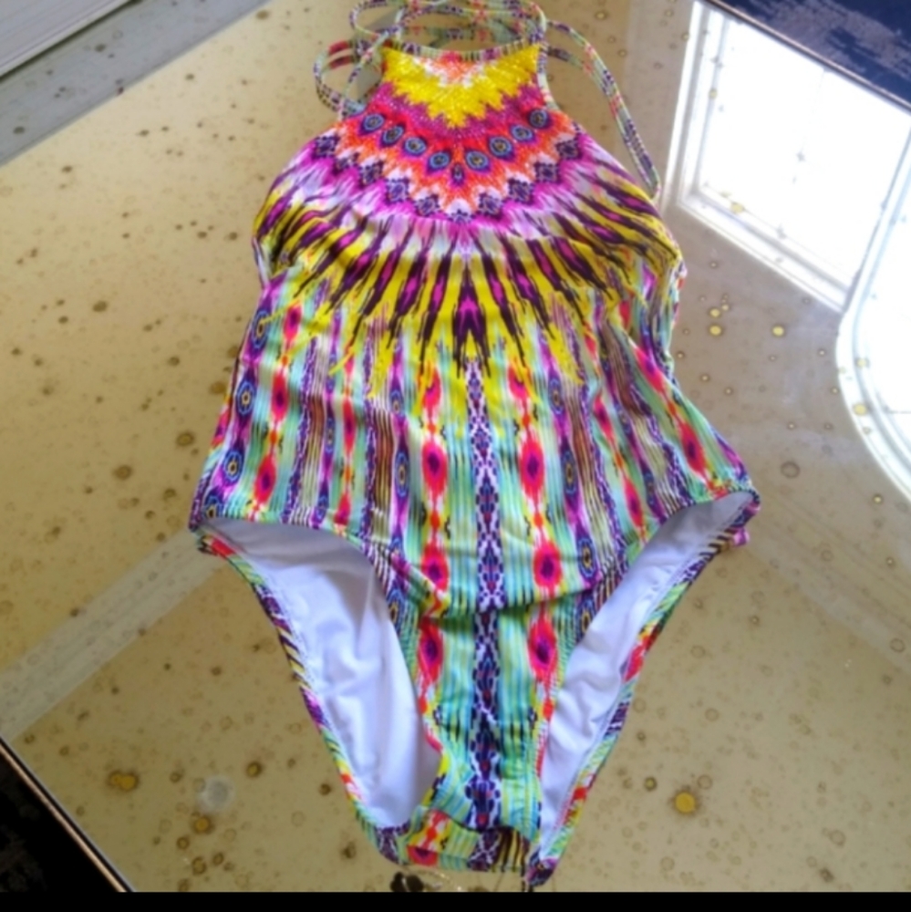 PilyQ One Piece Beaded Swimsuit Sz S